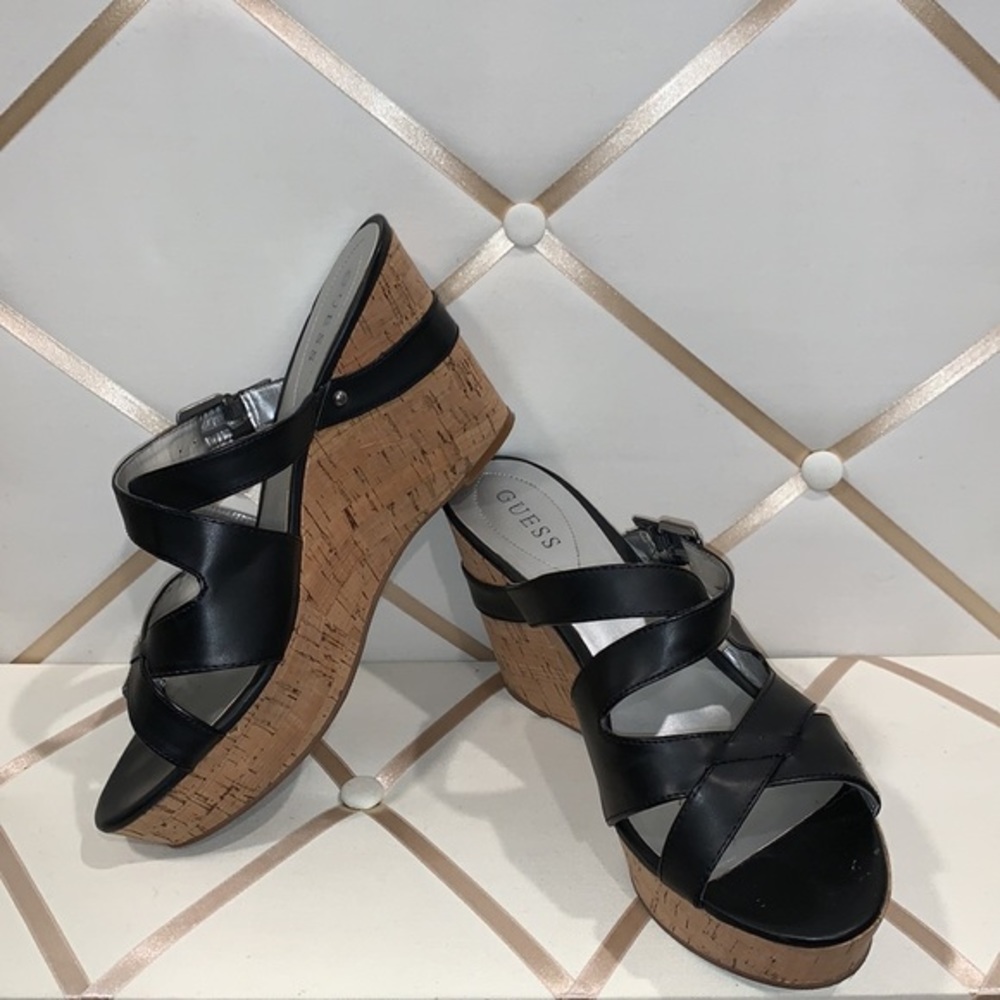 Y2K Guess black and cork Wedges